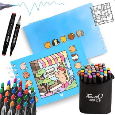 Imagem de Canetinhas Touch 36 Un + Livro Colorir Bobbie Goods A5 180g, Azul