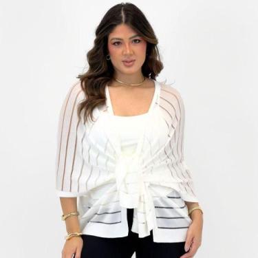 Imagem de Kimono Via Tricot Modal Manga Ampla Feminino, UN, Off white