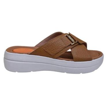 Imagem de Chinelo Feminino USAFLEX Plataforma de Couro AM12002, Tan, 38