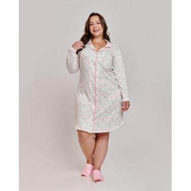 Imagem de Camisola Cia Do Corpo 5737 Plus Americana Suedy Floral Adulto, EXG, Li