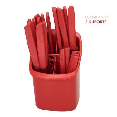 Imagem de Conjunto de Talheres Capri 25 Peças em Aço Inox com Cabo Plástico Acabamento Fosco para Mesa Vermelho Fratelli