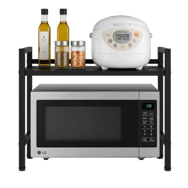 Imagem de Suporte Organizador para Micro-ondas Ajustável com Prateleira e Ganchos Multiuso Metal Cozinha Utimix