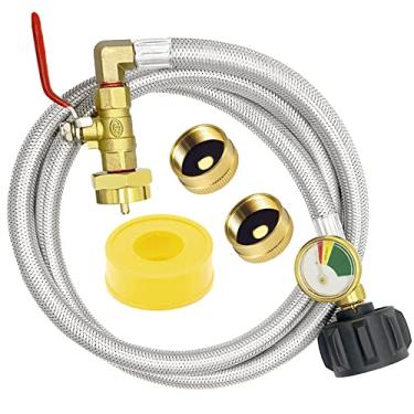 Imagem de GardenNow Adaptador de refil de propano de mangueira de mangueira trançada de aço inoxidável de 48" QCC1 com válvula de controle ON/Off para tanque de gás propano de 350PSI de alta pressão