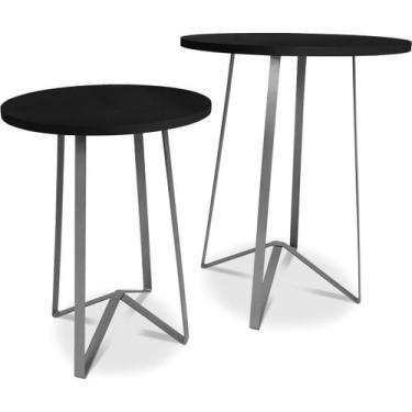Imagem de Mesa De Canto Dupla Palon Redonda Decoração Para Sala Prata/Preto - Ge