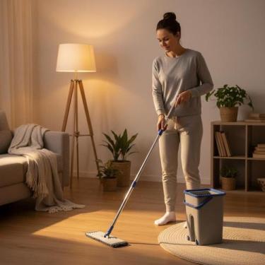 Imagem de Rodo Flat Mop com Balde Lava e Seca 2 Refis Sortido Limpeza Prática e 