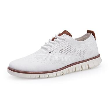Imagem de QHBPMGAD Tênis Oxford masculino Wingtip-Classic Lace Up Casual Shoes Delicate Cancellate Knitting Upper, Branco, 10.5