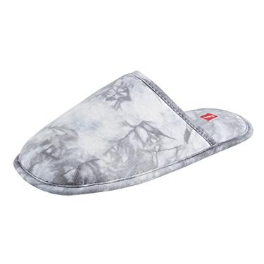 Imagem de Hanes Pantufa feminina de algodão confortável superior com espuma viscoelástica e sola antiderrapante, Tie Dye cinza, X-Large