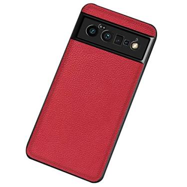 Imagem de Capa de couro para Google Pixel 6/6 Pro, capa antiderrapante de couro premium à prova de choque capa traseira fina, proteção antiarranhões, vermelha, 6 de 6,4 polegadas