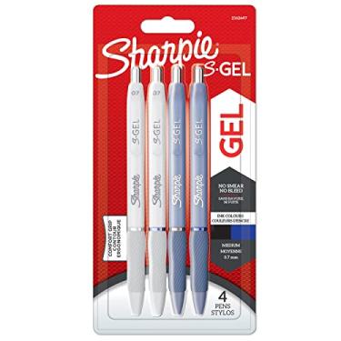 Imagem de Sharpie S-Gel | Canetas de gel | Ponta média (0,7 mm) | Barris de pérola azul geada e branca | Tinta preta e azul | 4 unidades