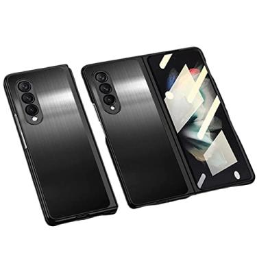Imagem de Capa para Samsung Galaxy Z Fold 3, capa protetora de aço inoxidável, durável, antiderrapante, anti-impressão digital, protetor de smartphone à prova de choque, preto
