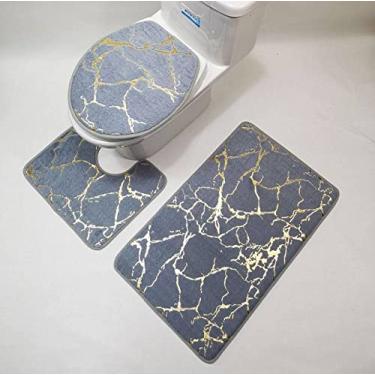 Imagem de Tapete de flanela impressão antiderrapante listrado tapete absorvente banheiro sala de estar quarto tapete cinza conjunto 3 peças