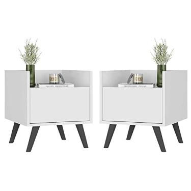 Imagem de Kit com 2 Mesas de Cabeceira 40 cm com Pés Retrô Multimóveis Mp4044 Branca/preta