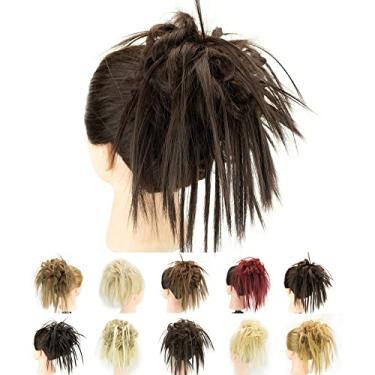 Imagem de IMISSU 2PCS Pedaço de cabelo bagunçado coque updo scrunchies falsos extensões de cabelo ondulado encaracolado faixa de cabeça rabo de cavalo chignon (2PCS Chocolate marrom)