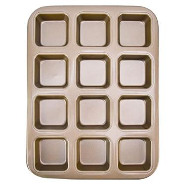 Imagem de Assadeira de brownie,mini assadeiras de p?o 12 cavidades assadeira de brownie bandeja de muffin de a?o carbono utens¨ªlios para assar no forno de cozinha, brownie mordidas p?o de cupcake(Gold), A