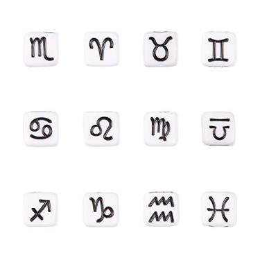 Imagem de arricraft Cerca de 340 peças de contas de cubo de acrílico de 7 mm, contas espaçadoras de constelação, contas soltas do signo do zodíaco para fabricação de joias (branco e preto)
