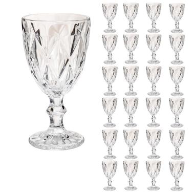 Imagem de 24 Taça Diamante Copo Vidro Transparente Bico De Jaca 300ml