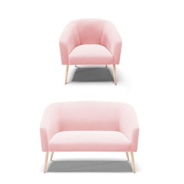 Imagem de Kit Namoradeira 2 Lugares E 1 Poltrona Rosa Bebê Pés Palito