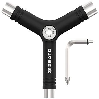 Imagem de Ferramentas de skate multifuncionais para skate multifuncional Zeato All-in-One, acessório de ferramenta para skate portátil com chave Allen tipo T e chave de fenda tipo L Phillips, Y-Black