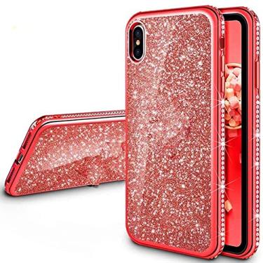 Imagem de Capa de diamante para iPhone 11 Pro Max XS Max XR X Capa de cristal Glitter Bling Ring Suporte para iPhone 12 7 8 Plus X Bumper Case, vermelho sem anel, para iPhone12 Pro Max