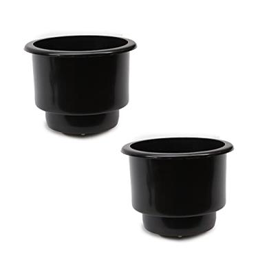 Imagem de Red Hound Auto 2 suportes de copo de plástico com bolso embutido universal com dreno para barco RV carro caminhão Marine Pontoon Motorhome Camper Drop em preto 8,5 cm I.D. e 11,7 cm OD
