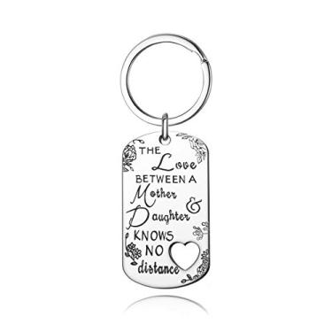 Imagem de UOIPENGYI Chaveiro de Aço Inoxidável: Amor Entre Mãe e Filha Não Conhece Distância - Presente de Dia das Mães, Aniversário ou Casamento - Para Mães e Filhas à Distância