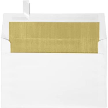 Imagem de Envelopes de convite com forro de alumínio A9 (14 x 22 cm) com descascar e pressionar – branco com forro de ouro LUX (50 unidades) | Perfeito para feriados, convites, correspondências sociais, cartões de felicitações e muito mais! |FLWH4895-04-50
