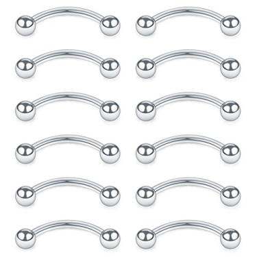 Imagem de SCERRING 12 peças de aço inoxidável 16G barra curvada sobrancelha tragus helix orelha barriga piercing corporal joia piercing corporal, Aço inoxidável