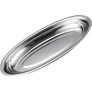 Imagem de Bandeja Sizzle Bandeja de servir Prato de peixe oval Prato de peixe de aço inoxidável a de servir comida de metal para e fumegante sobremesa carne a de sushi travessa de para 30,5 cm