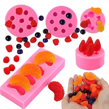 Imagem de Conjunto de 5 lanches de frutas para doces de silicone de grau alimentício, mini molde de silicone de fruta de amoreira laranja e abacaxi para pasta de goma, decoração de cupcake, argila de polímero, chocolate.