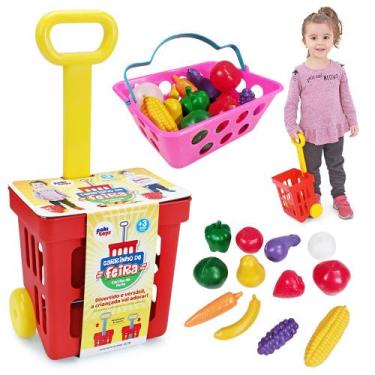 Imagem de Carrinho De Feira Mercadinho E Cesta Frutinhas De Brinquedo - Paki Toy