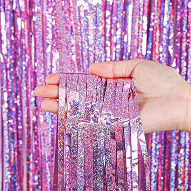 Imagem de 4 peças de cortinas de franjas de alumínio para decoração de festa, cortina metálica com glitter, 10 x 20 cm, cortina de fundo de cabine fotográfica para aniversário, chá de bebê, férias (rosa)