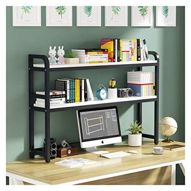 Imagem de KIZQYN Estante de mesa com moldura de metal preta de grande capacidade organizador de prateleira de armazenamento de exibição decoração para escritório dormitório estante (cor: preto-b, tamanho: 55cm)