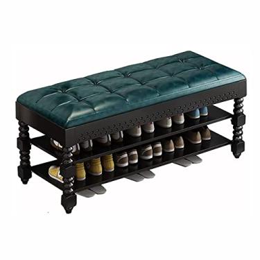 Imagem de Banco de armazenamento, sapateira vintage de 3 camadas Banco de armazenamento otomano de madeira maciça com almofada de assento acolchoada para hall de entrada sala de estar /1419 (Color : Onecolor,