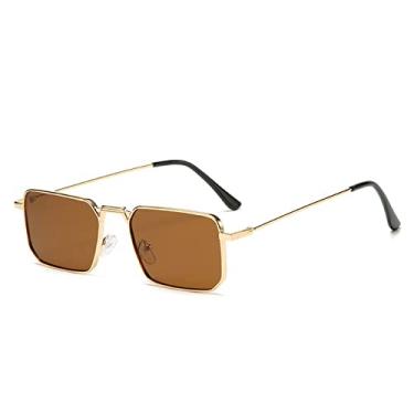 Imagem de Óculos de sol quadrados masculinos moda retangular metal luxo desginer óculos de sol feminino lunette de soleil femme uv400, ouro, marrom, tamanho único