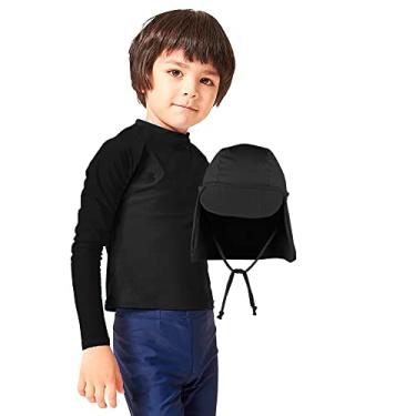 Imagem de Camisa Infantil C/Proteção Solar Uv Fps50+ Manga Longa Boné(G (9-12) Anos, Preto)