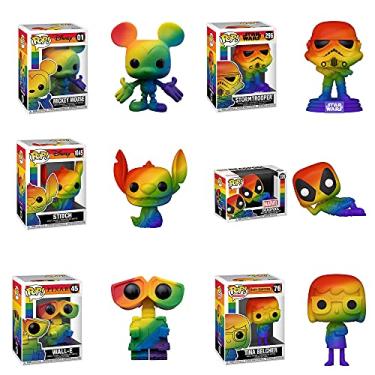 Imagem de Funko Pop! Pride Conjunto de 6 arco- ris: Stitch, Tine Belcher, Stormtrooper, Deadpool, Mickey Mouse e Wall-E