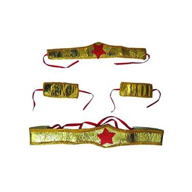 Imagem de YDH Kit Acessórios Mulher Maravilha: Cinto, 2 Braceletes, Adereço para a Cabeça - Mulheres Adultas, Fãs da Mulher Maravilha, Meninas e Mulheres