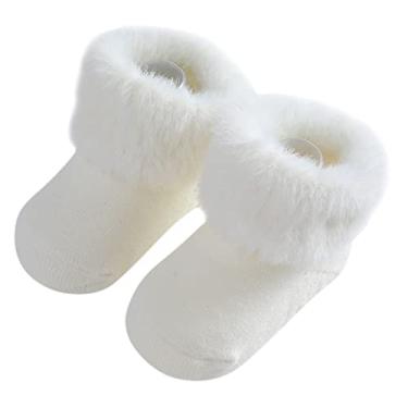 Imagem de Meia de bebê para inverno meias quentes para meninos e meninas meias infantis meias de princesa meias de chão para bebê menino meias de chão (branco, M infantil)