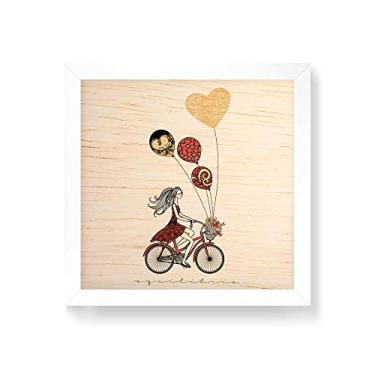 Imagem de Arte Maníacos Quadro decorativo com moldura caixa branca em Madeira - Menina Bicileta e Balões - 30x30cm