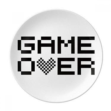 Imagem de Prato de jantar de porcelana decorativa Game Over Pixel para mesa de salver