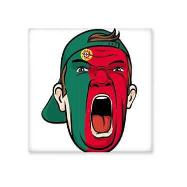 Imagem de Bandeira de Portugal maquiagem cabeça gritando chapéu cerâmica azulejo brilhante decalque pedra adornada tijolo vitrificado