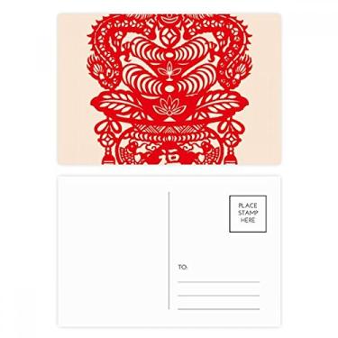 Imagem de Conjunto de cartão postal China Red Dragon Fish Leaf Pattern Cartão de felicitações de aniversário
