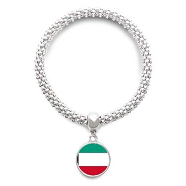 Imagem de DIYthinker Pulseira de prata da bandeira nacional do Kuwait com pingente redondo
