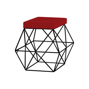 Imagem de Puff Decorativo Sala de Estar Base Preto Trixie Veludo Vermelho - Gran Belo