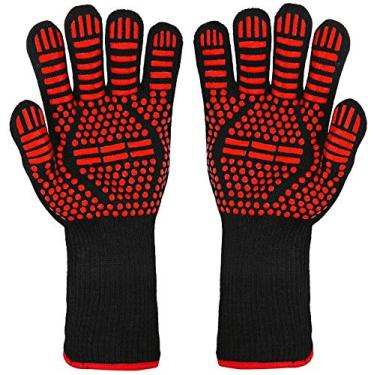 Imagem de MAXBROTHERS Luvas para churrasco 800 ° C Luvas resistentes ao calor para churrasco Almofada de isolamento térmico para churrasco à prova de fogo, luvas de silicone antiderrapantes para churrasco, cozinhar, assar, churrasco, soldar (vermelho)