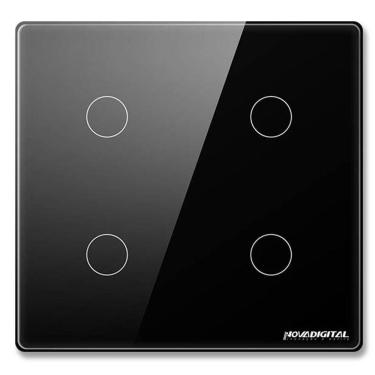 Imagem de Interruptor smart 4x4 WiFi 4 botões Touch Alexa Google Preto