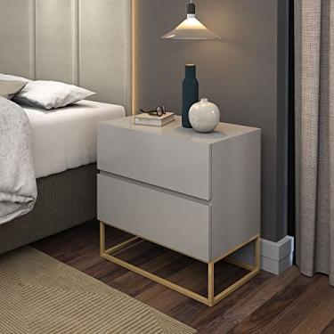 Imagem de mesa de cabeceira industrial com gaveta 45cm para quarto off white com pes de ferro dourado