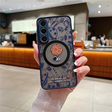 Imagem de FCSWEET Capa magnética projetada para Samsung S22 Plus, compatível com MagSafe Cute Astronaut Pattern Frosting Transparente Fashion Soft Case, Full Camera Lens Protective Phone Case - Azul