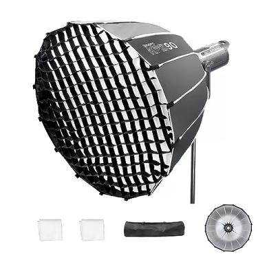 Imagem de Triopo 35,4 polegadas/90 cm Parabólica Softbox Bowens Mount Soft Boxes com grade Honeycomb, configuração rápida, para Aputure 120d Light Dome Godox SL60w NEEWER RGB CB60 Bowens Mount Lights