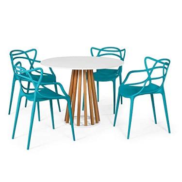 Imagem de Conjunto Mesa de Jantar Redonda Branca 100cm Talia Amadeirada com 4 Cadeiras Allegra - Turquesa